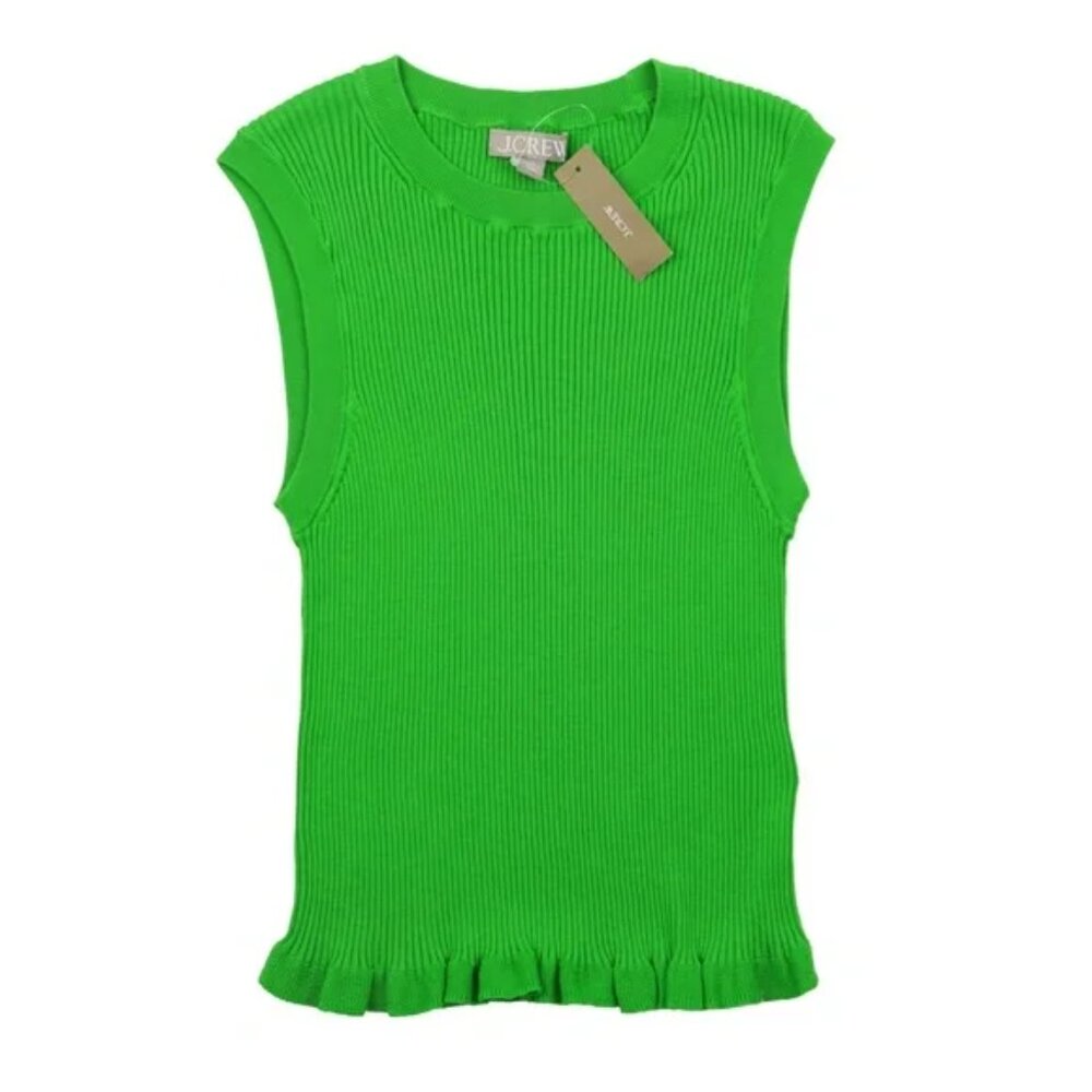 J. Crew Lime Green Ribbed Ruffle Hem Tank - Picture 6 of 6